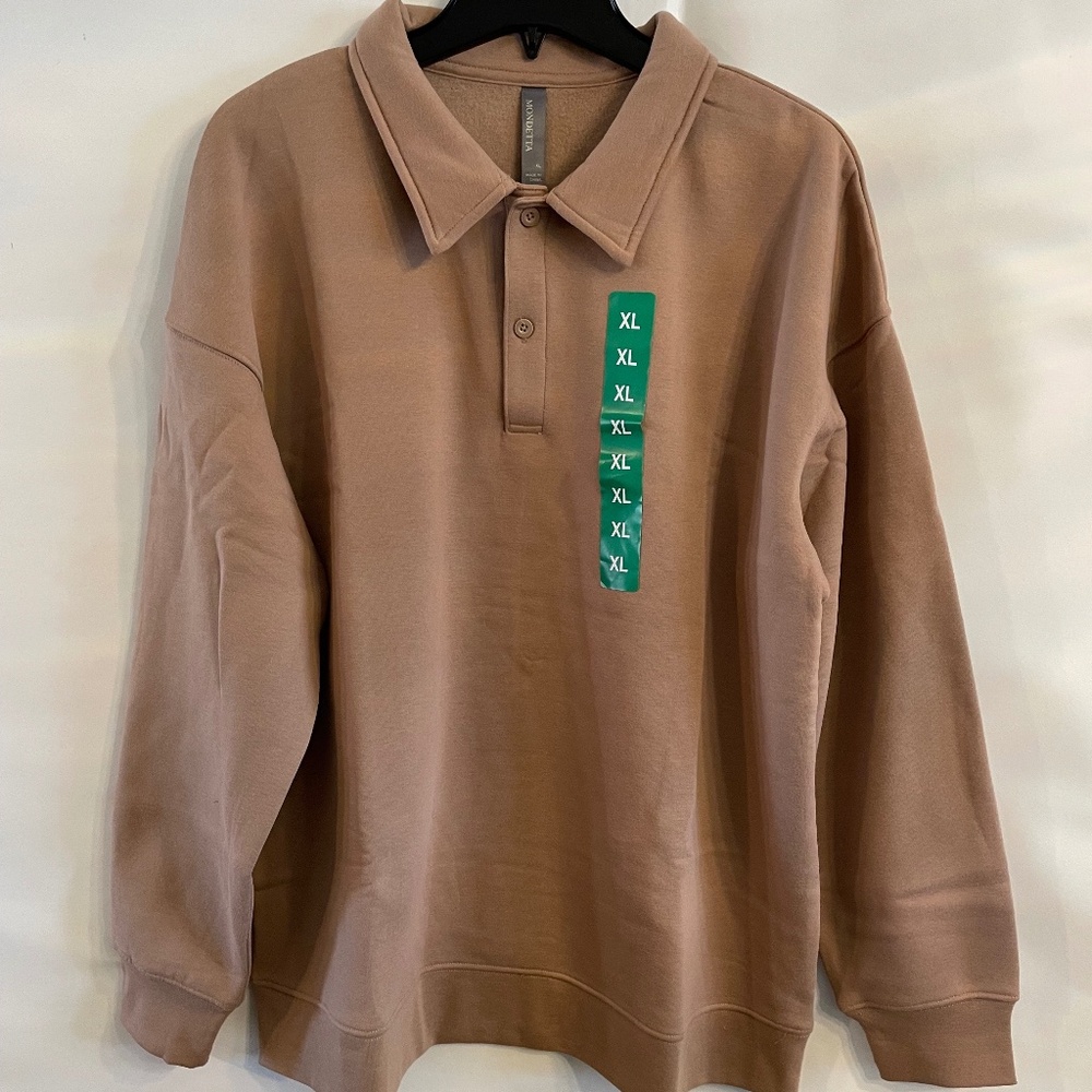 MONDETTA  Women's Collared pullover  Dropped Shoulders Relaxed Fit Natural  XL